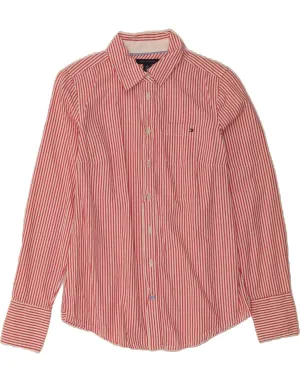 TOMMY HILFIGER Womens Shirt UK 6 XS Red Striped Cotton No Bulk Layering System Embroidered Logo