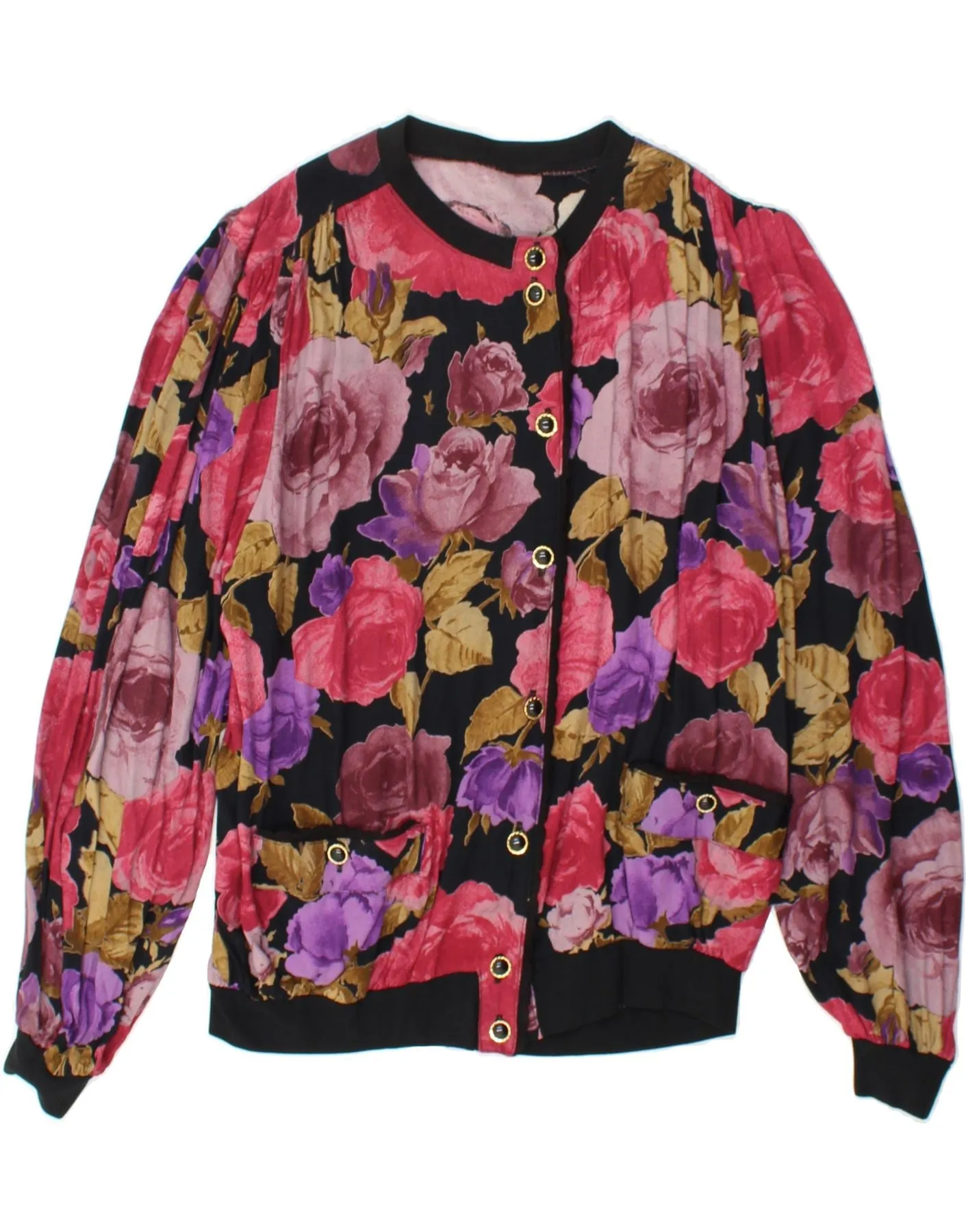 VINTAGE Womens Shirt Blouse UK 18 XL Black Floral Comfort Wear Party Ready