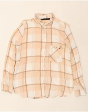 ZARA Womens Shirt UK 16 Large Beige Check Distressed finish