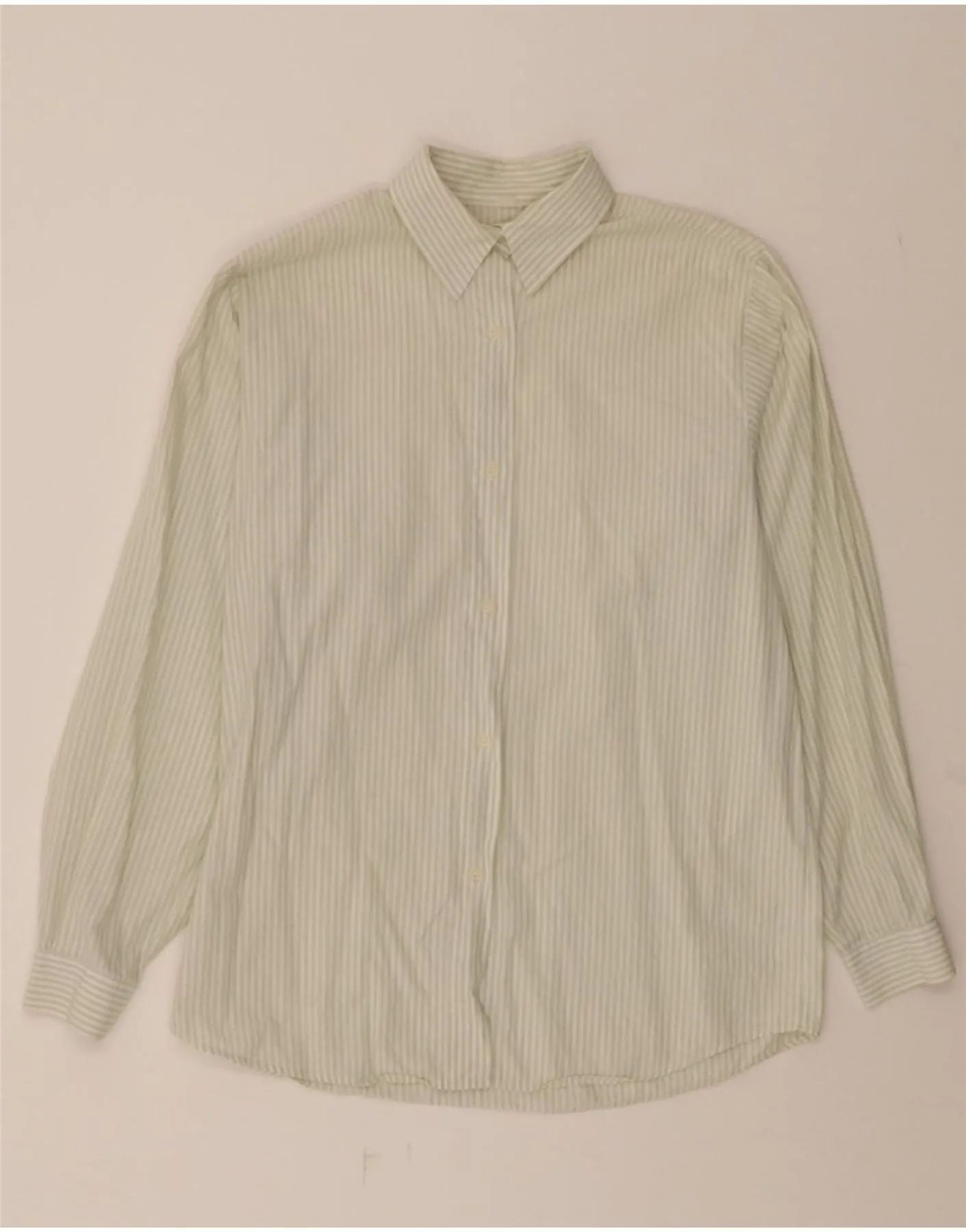 BENETTON Womens Shirt UK 16 Large Green Striped Urban Wear Unmatched comfort