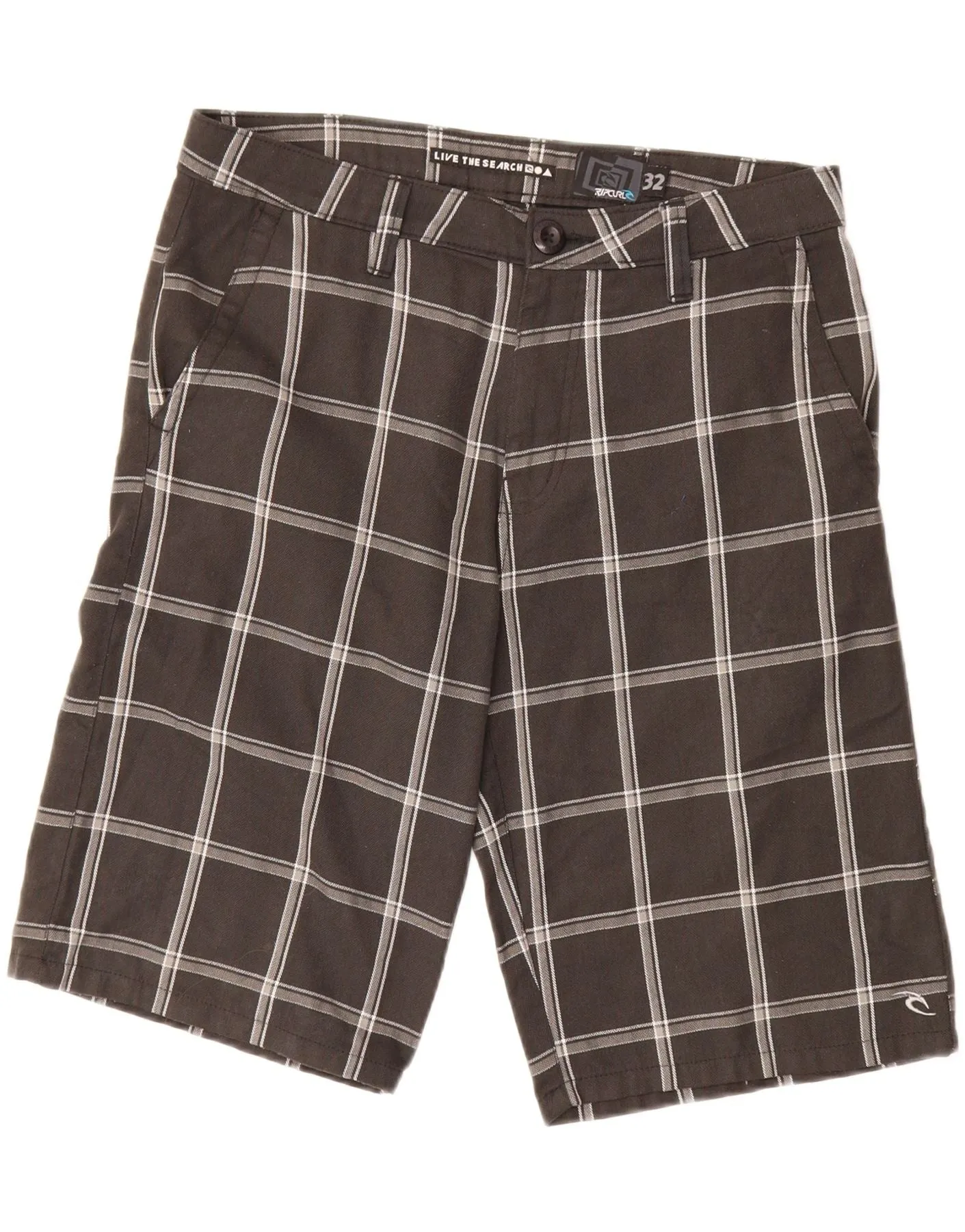 Quick Fit Modern Cut RIP CURL Mens Cargo Shorts W32 Medium Black Check Polyester