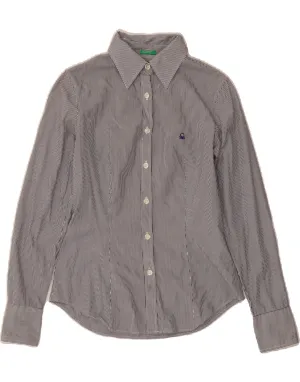 BENETTON Womens Shirt UK 6 XS Grey Striped Cotton Soft Collar Design Pullover Design