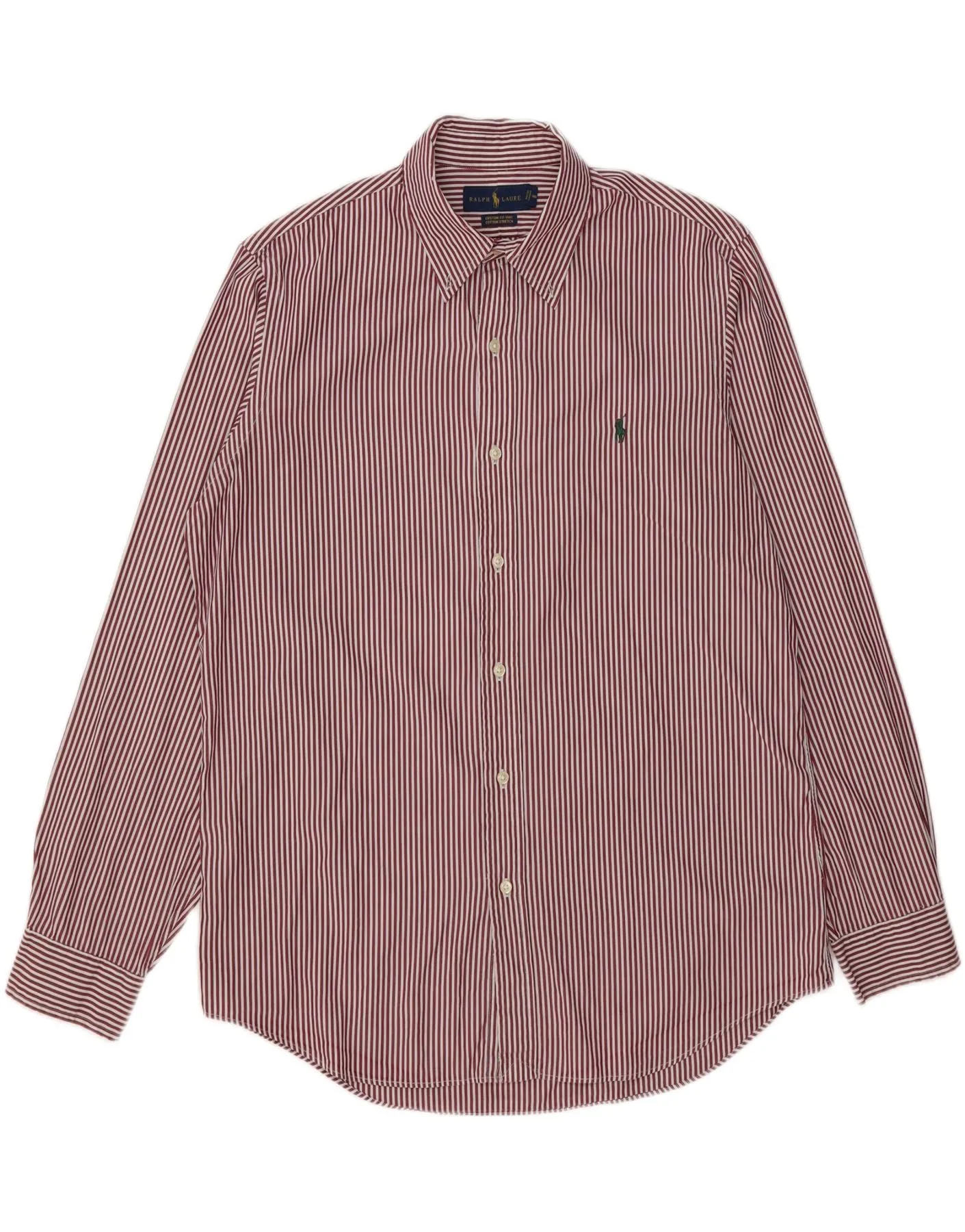 Luxury Feel RALPH LAUREN Mens Custom Fit Shirt Large Red Striped Cotton