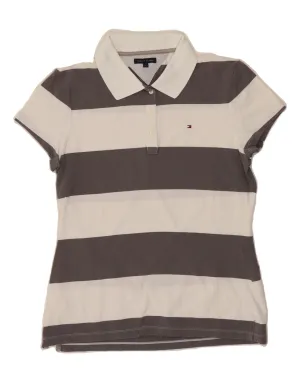 Durable Color Retention funky TOMMY HILFIGER Womens Polo Shirt UK 14 Large Grey Striped Cotton