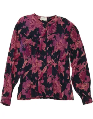 VINTAGE Womens Shirt Blouse UK 12 Medium Maroon Floral Compact Packing
