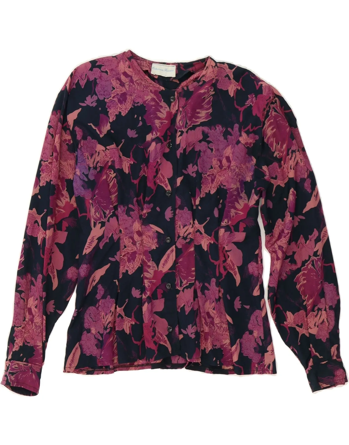 VINTAGE Womens Shirt Blouse UK 12 Medium Maroon Floral Compact Packing