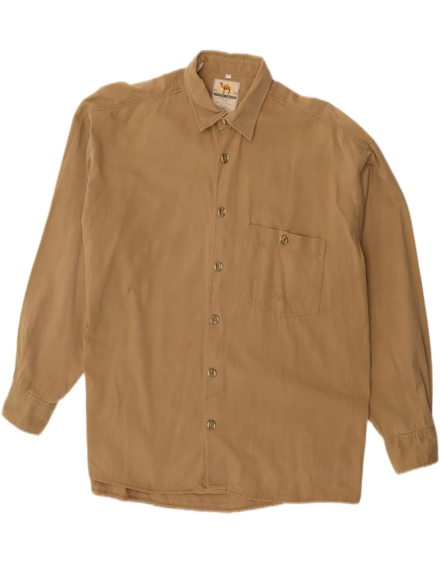 CAMEL Mens Shirt Large Beige Eco Dye Technique High Density Weave