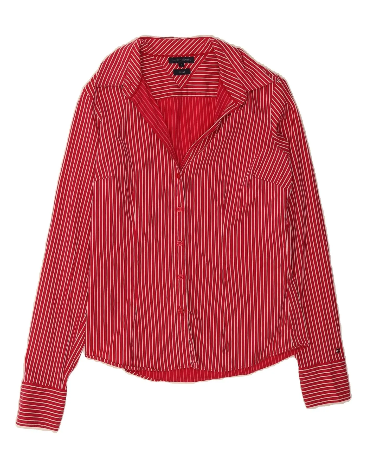 Layered Design Versatile Design TOMMY HILFIGER Womens Shirt US 4 Small Red Pinstripe Cotton