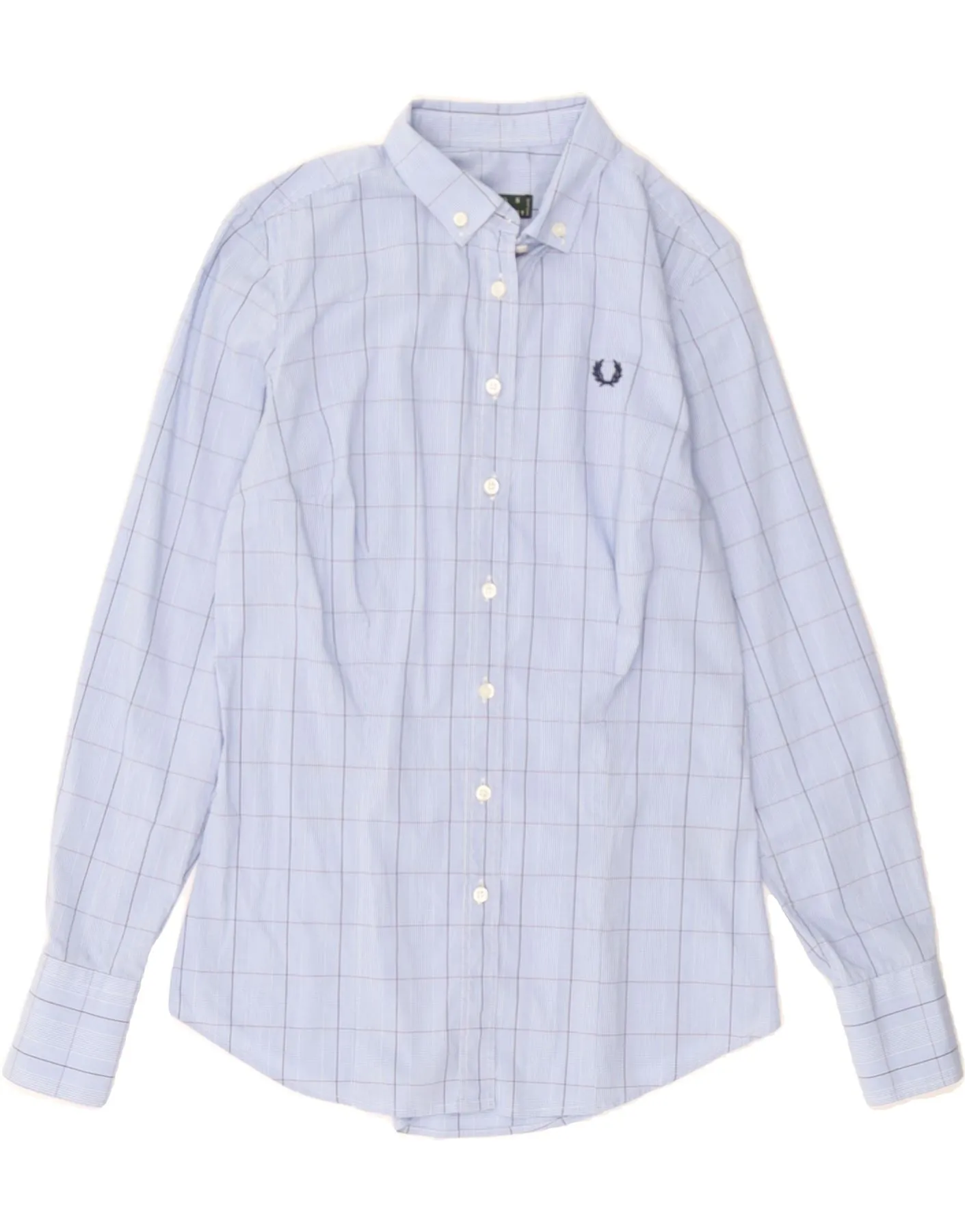Tailored Cut Work From Home FRED PERRY Womens Shirt UK 10 Small Blue Check Cotton