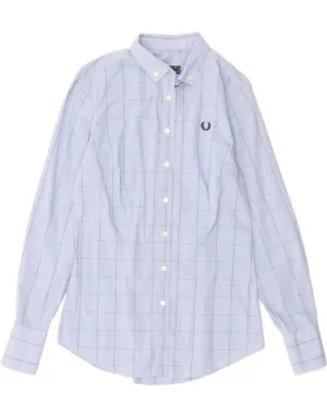 Tailored Cut Work From Home FRED PERRY Womens Shirt UK 10 Small Blue Check Cotton