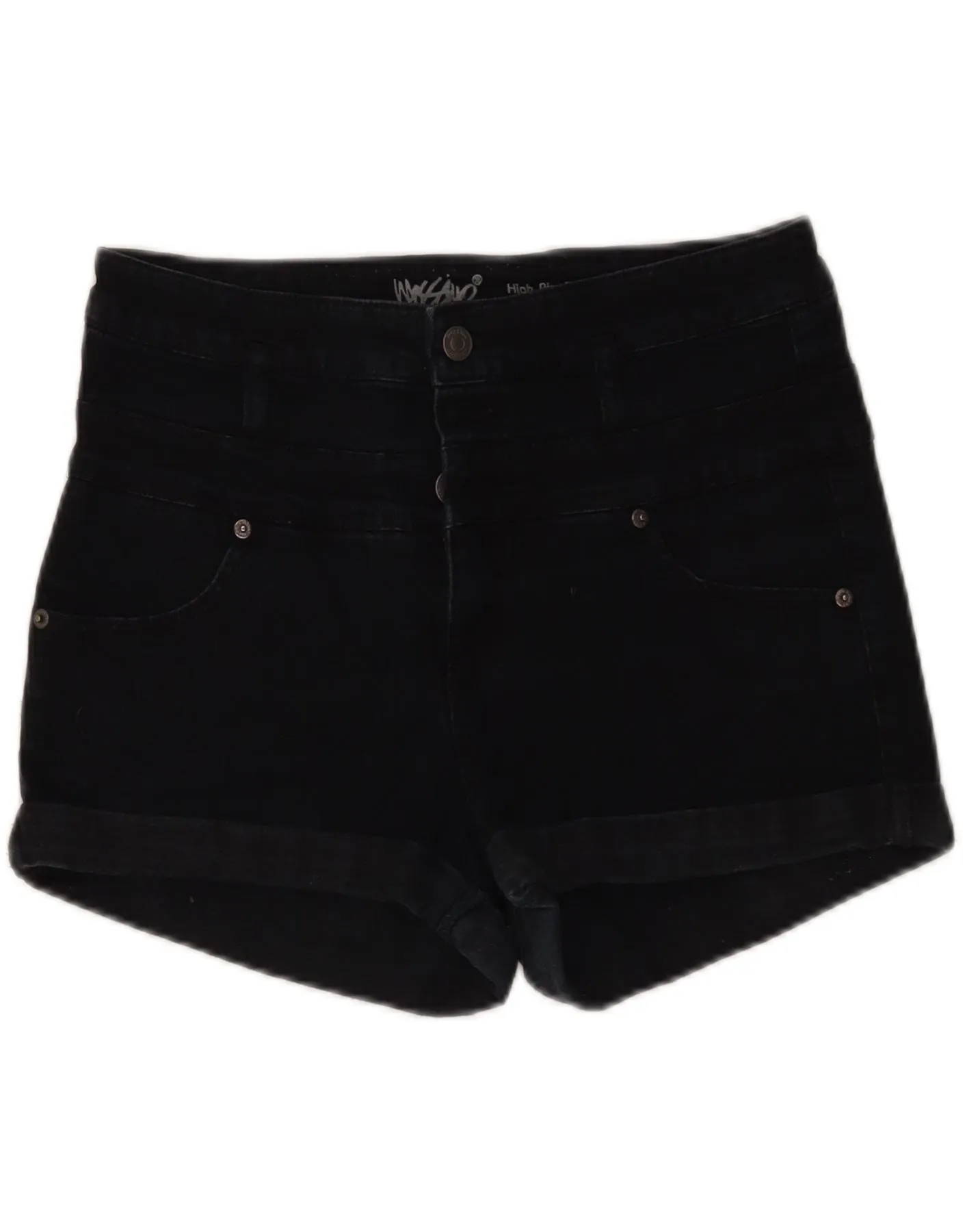 Breathable Lining Two Tone Stitching MOSSIMO Womens Super Strech High Rise Denim Shorts US 10 Medium W30 Black