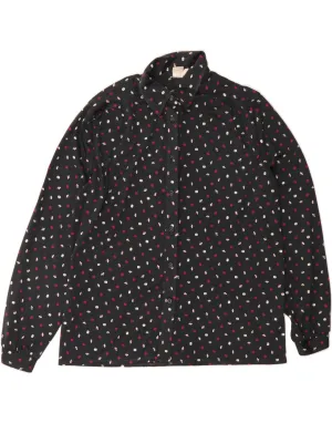 VINTAGE Womens Shirt Blouse UK 16 Large Black Floral Polyester Smooth Finish Smart Casual