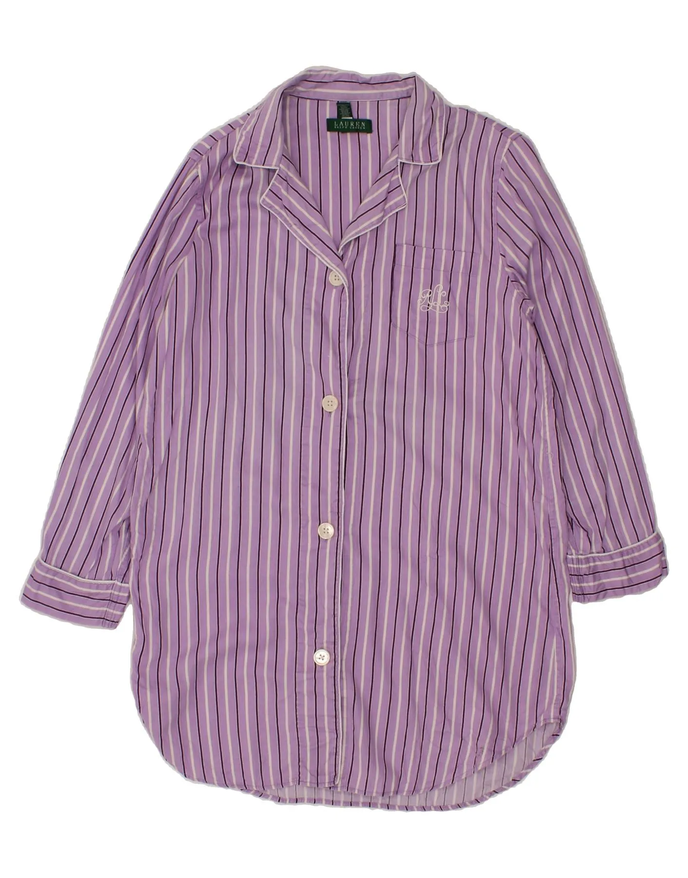RALPH LAUREN Womens Shirt Dress UK 16 Large Purple Striped Cotton Ultra Soft Interior