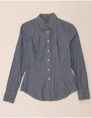 BENETTON Womens Shirt UK 6 XS Blue Pinstripe Cotton Functional Wear All-day Comfort