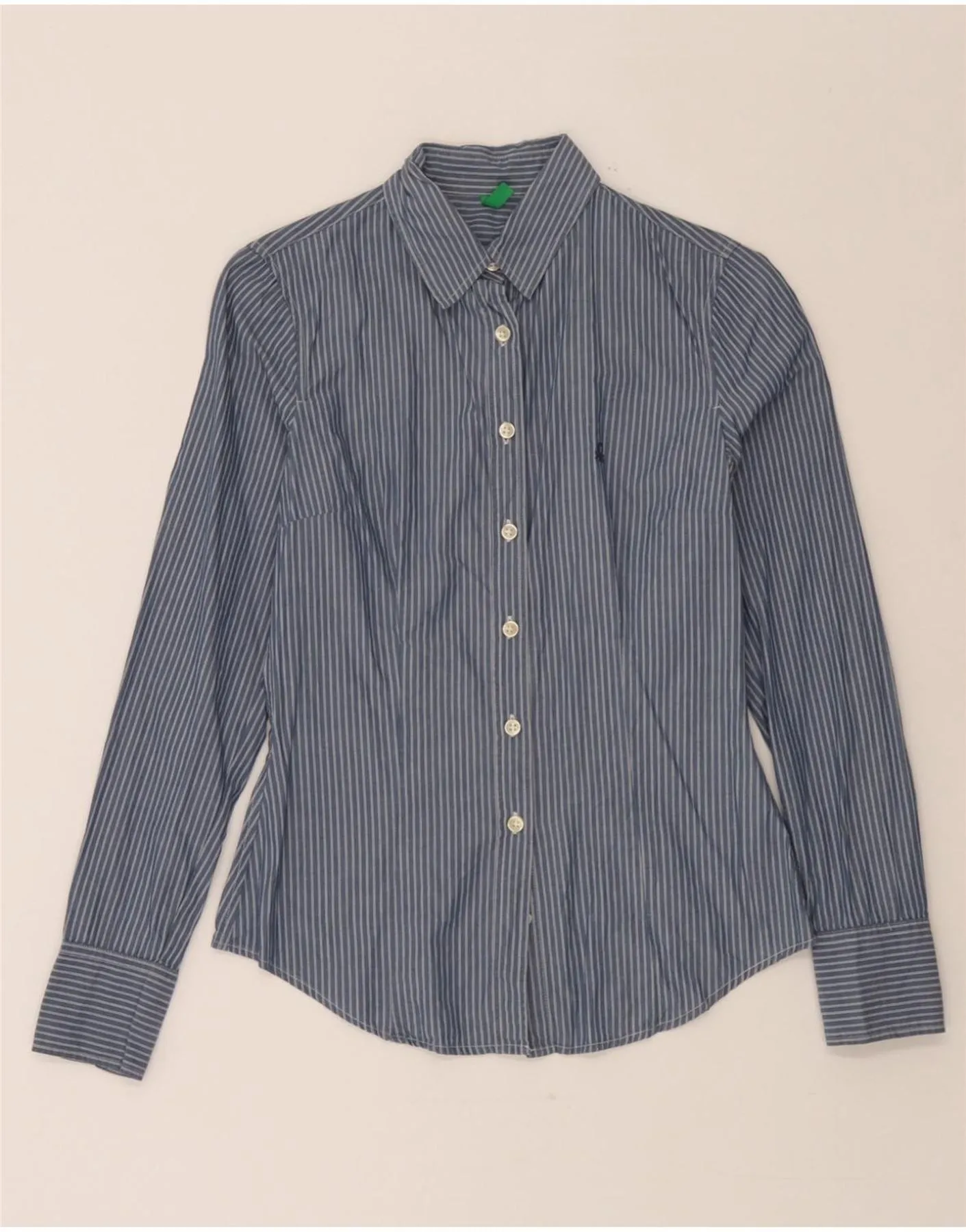 BENETTON Womens Shirt UK 6 XS Blue Pinstripe Cotton Functional Wear All-day Comfort