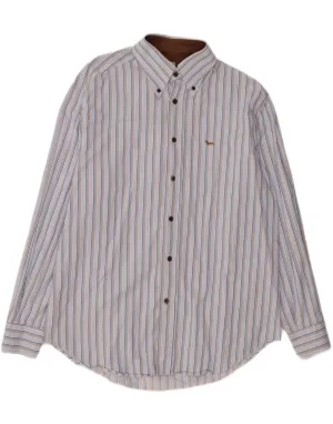 HARMONT & BLAINE Mens Shirt Large Blue Striped Cotton Lace Accent