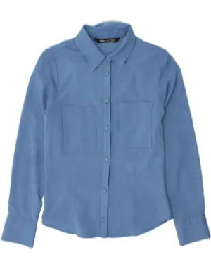 ZARA Womens Shirt UK 10 Small Blue Polyester Beach Wear