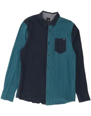 VAN'S Mens Classic Fit Shirt Large Blue Colourblock Cotton Youthful Vibe