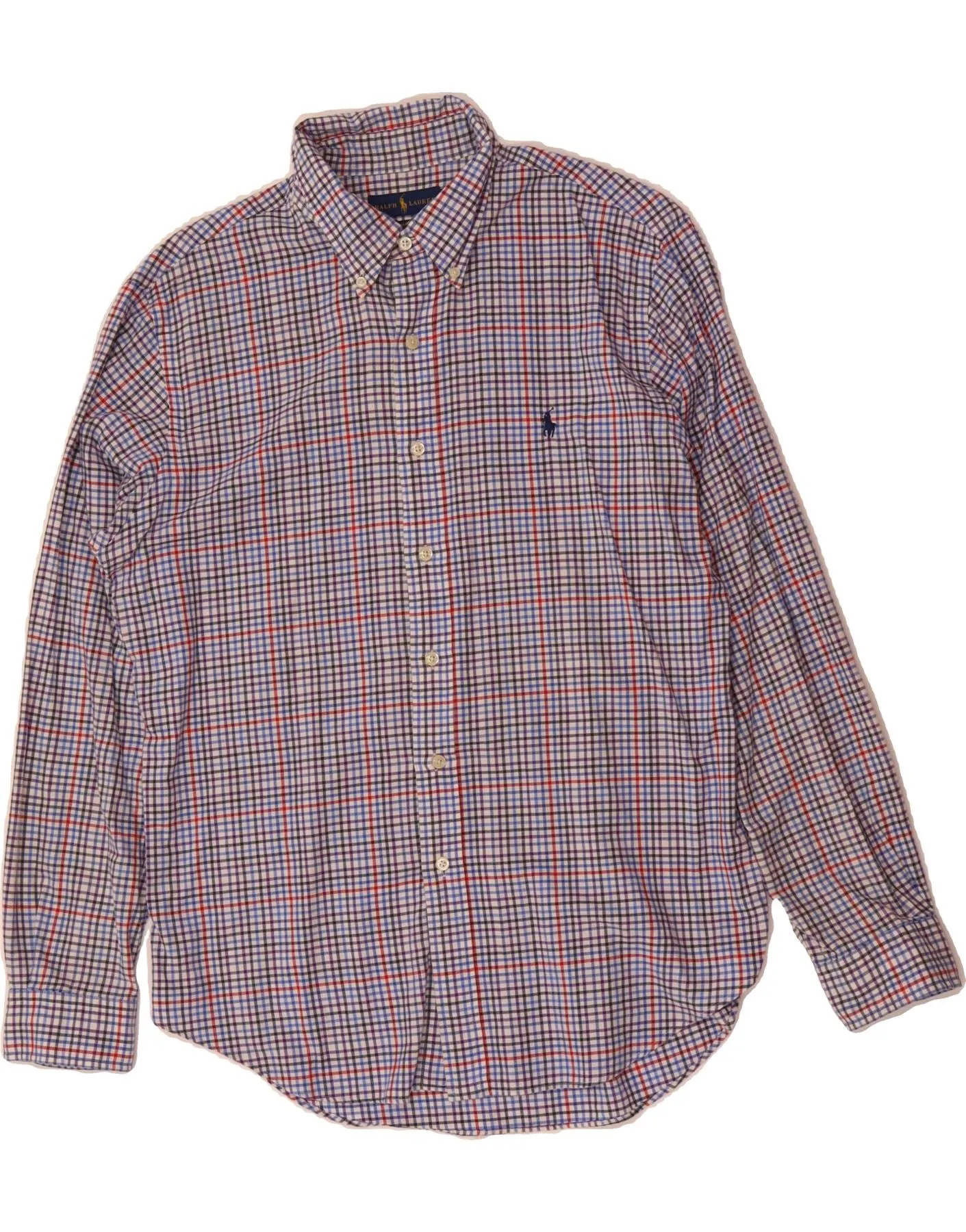 Anti Pilling Surface RALPH LAUREN Mens Slim Fit Shirt Large Blue Check Cotton