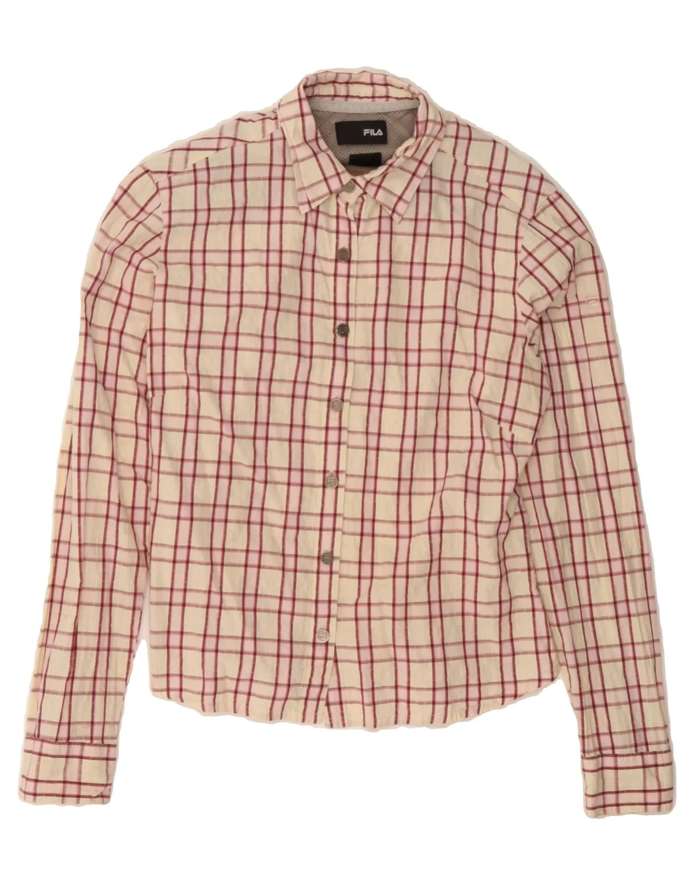 FILA Womens Shirt UK 12 Medium Red Check Flexible Shoulder Construction