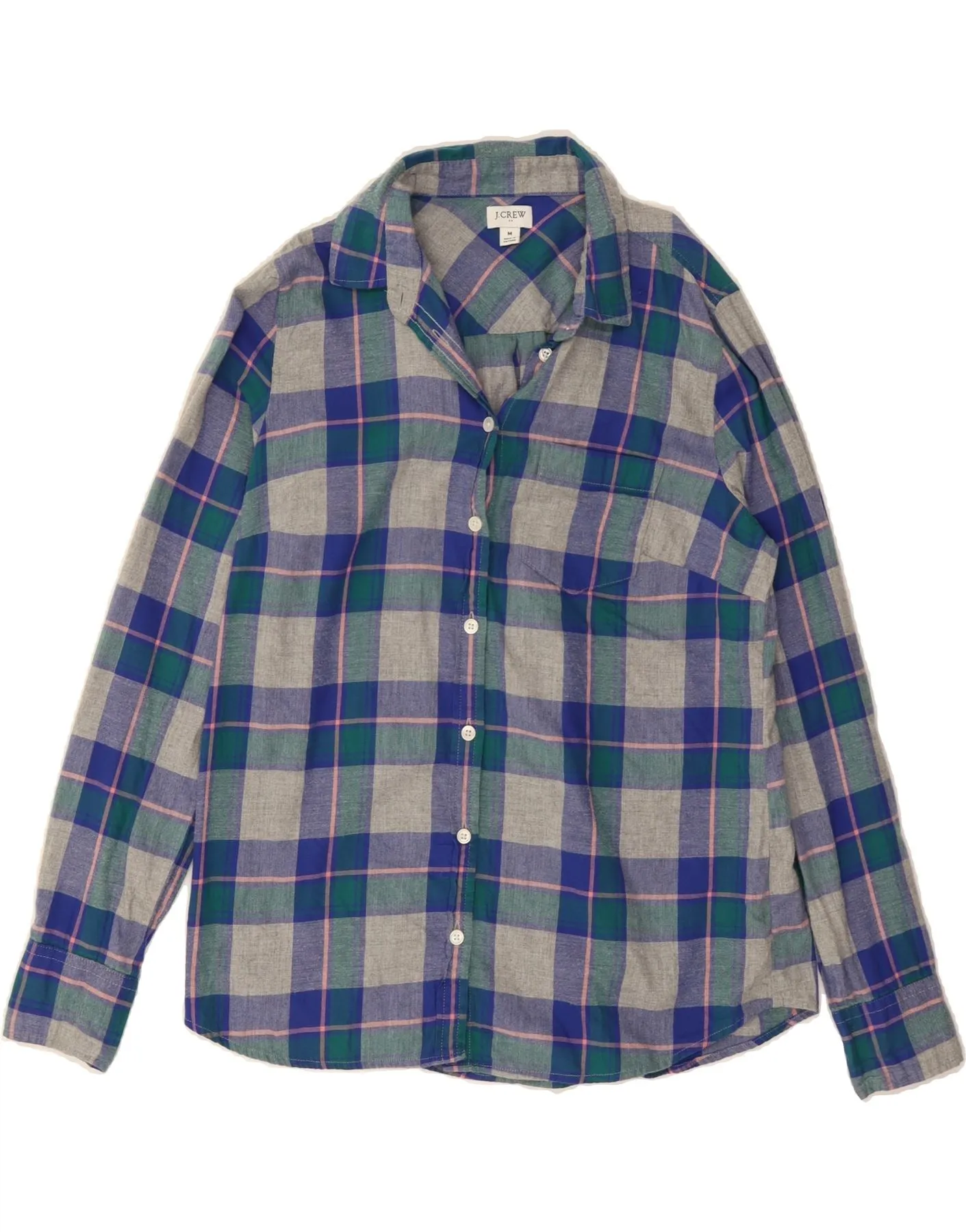 Classic Look J. CREW Womens Shirt UK 14 Medium Blue Check Cotton