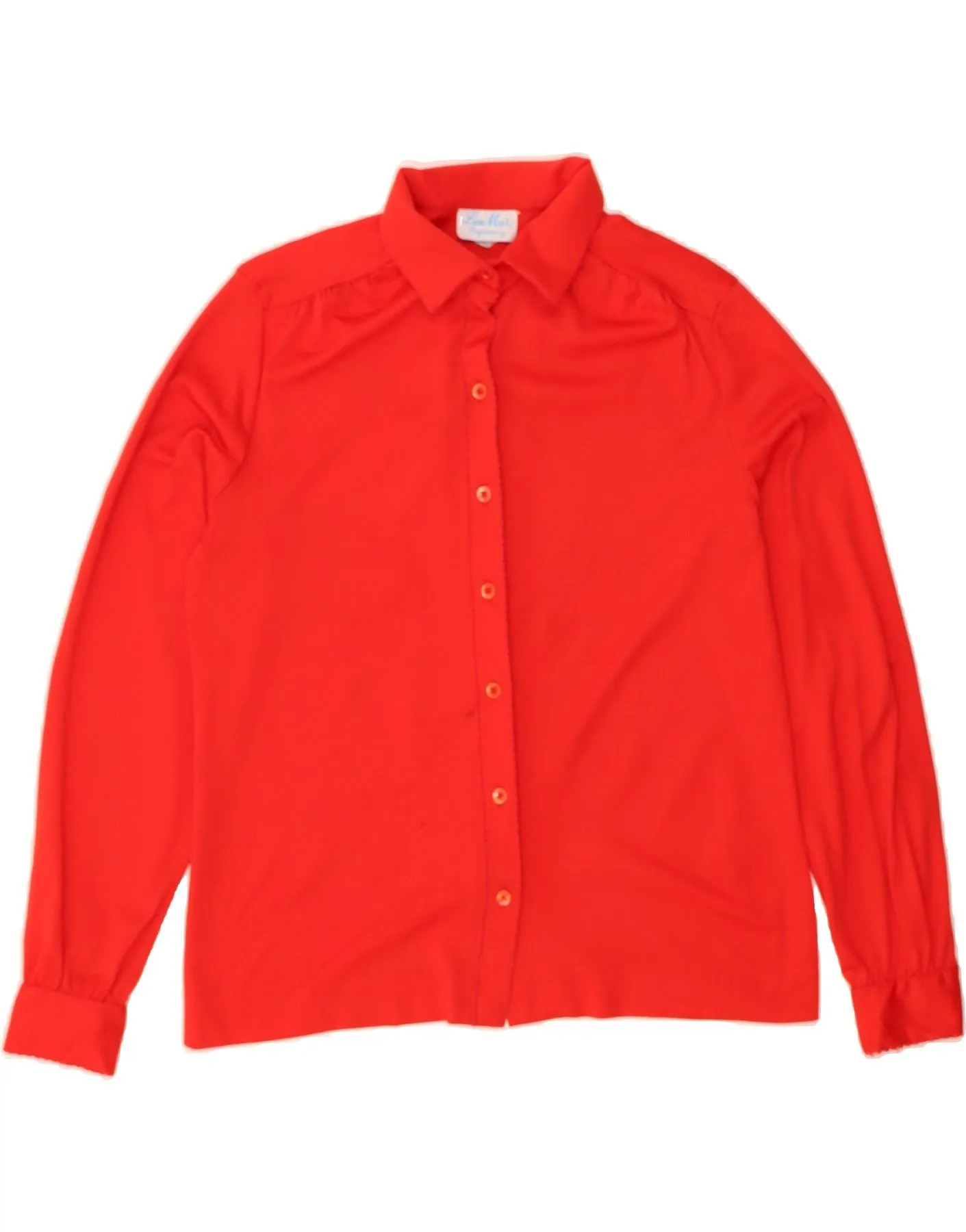 VINTAGE Womens Shirt Blouse UK 16 Large Red Polyester Travel Friendly Raw edge