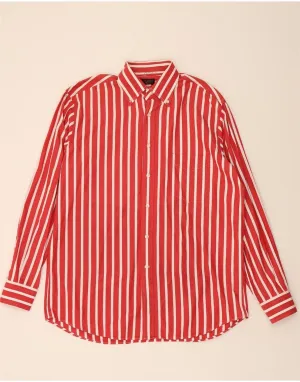 PAUL & SHARK Mens Shirt Large Red Pinstripe Cotton High Neck Smooth zipper closure