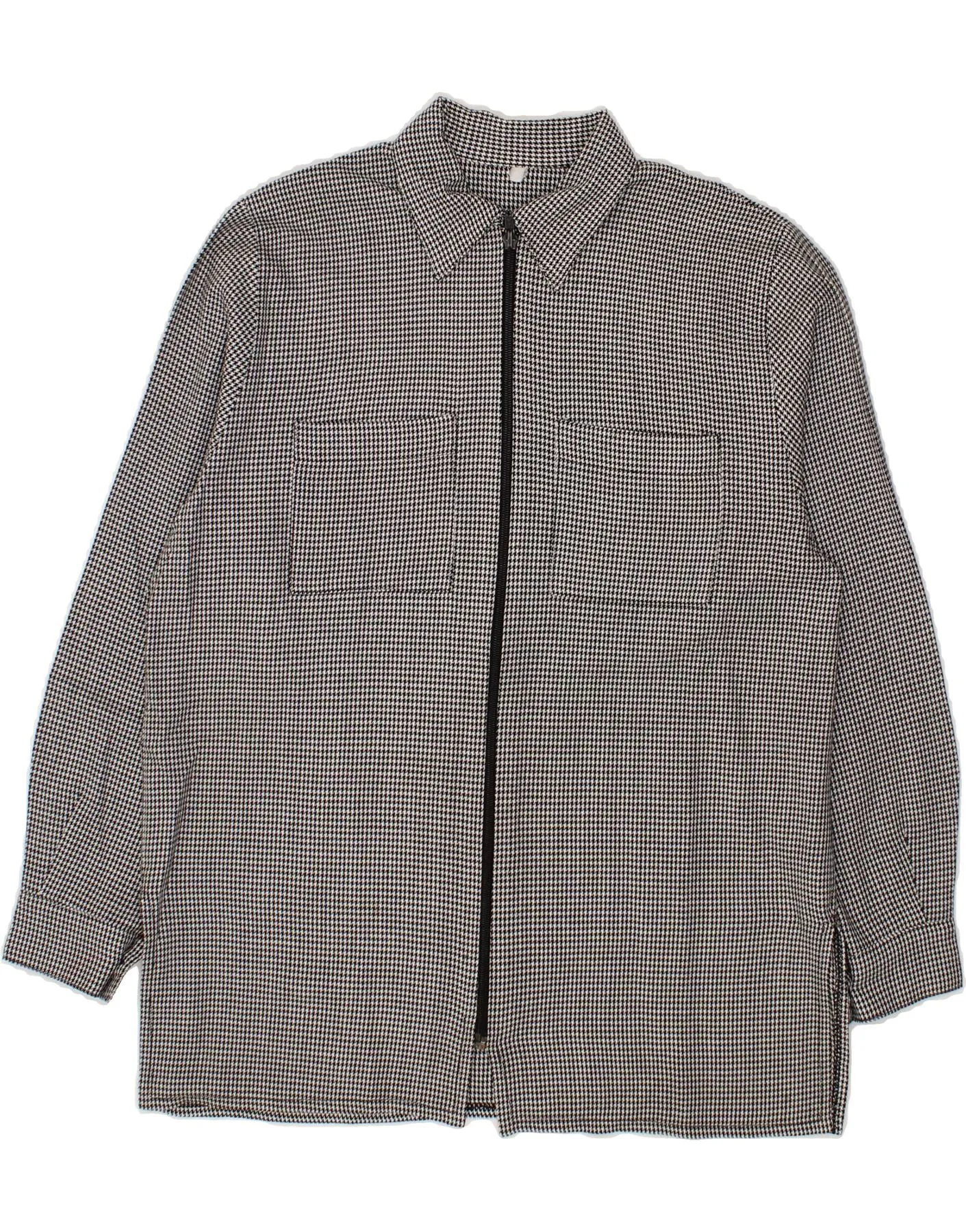 VINTAGE Womens Shirt UK 16 Large Black Houndstooth Polyester Party Ready