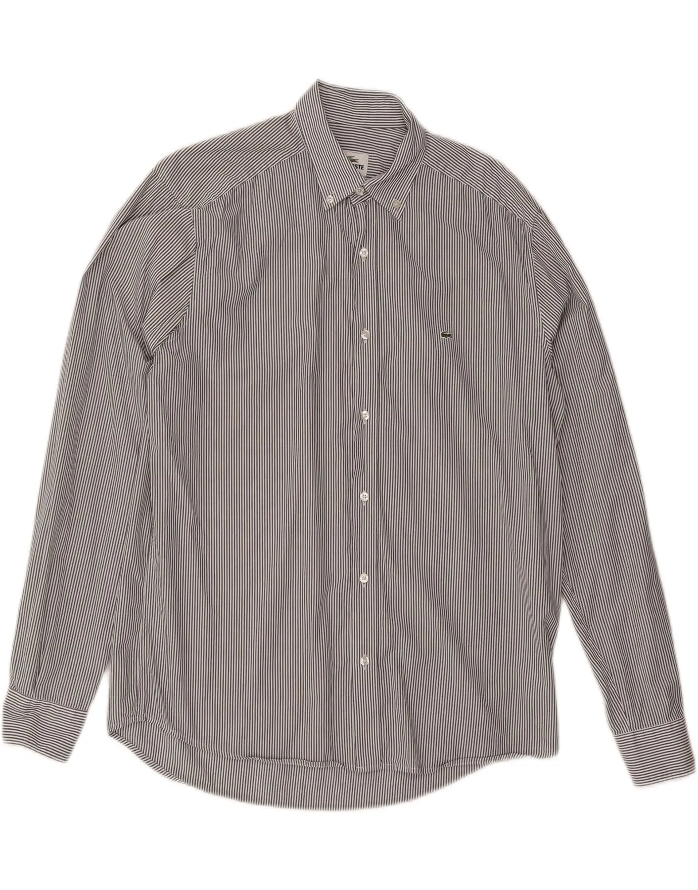 Reinforced Side Vents Fitted Design LACOSTE Mens Slim Fit Shirt Size 42 Large Grey Pinstripe Cotton