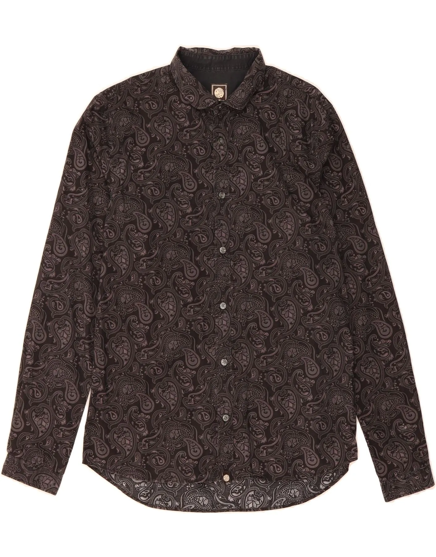 PRETTY GREEN Mens Shirt Medium Black Paisley Cotton Edgy style