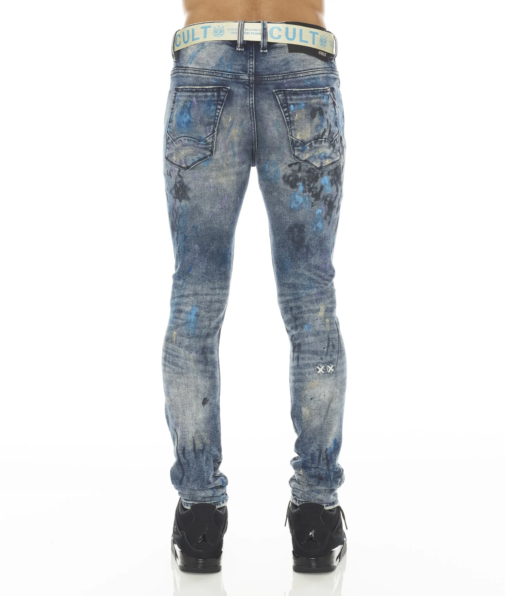 PUNK SUPER SKINNY STRETCH w/BABY BLUE BELT IN ABSTRACT High Quality Eco Friendly