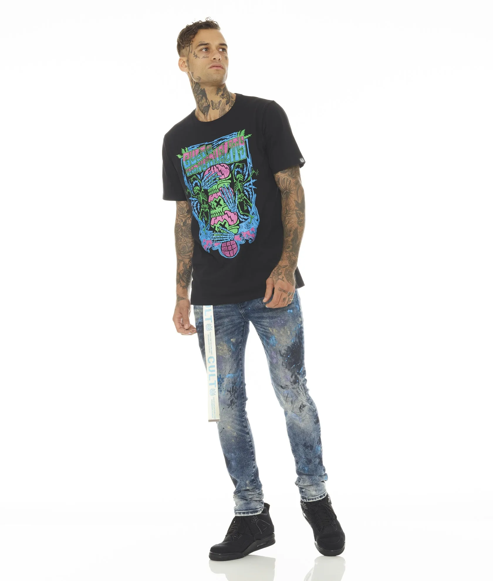 Classic Cut PUNK SUPER SKINNY STRETCH w/BABY BLUE BELT IN ABSTRACT