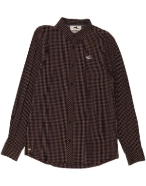 LE SHARK Mens Shirt Large Brown Gingham Cotton Affordable Luxury Polka Dot