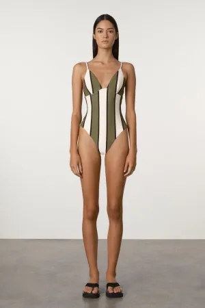 Zulu & Zephyr - Olive Stripe One Piece Hidden Pocket Classic-Silhouette