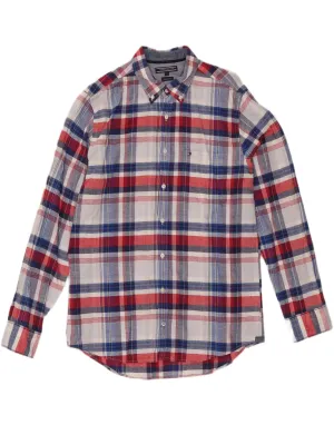 Backpacking Trip Smooth Zipper Design TOMMY HILFIGER Mens Shirt Large Red Check Cotton