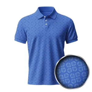 Tailored Fit Lion Shield Royal Blue & Grey Pattern Print Short Sleeve Polo (Classic Fit)