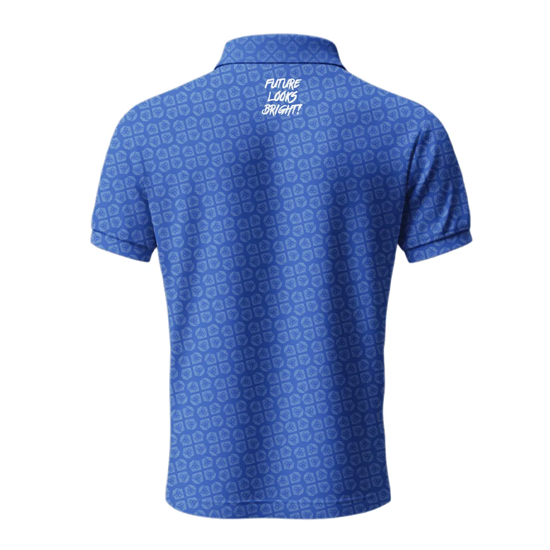 Lion Shield Royal Blue & Grey Pattern Print Short Sleeve Polo (Classic Fit) Essential Style Modern Comfort