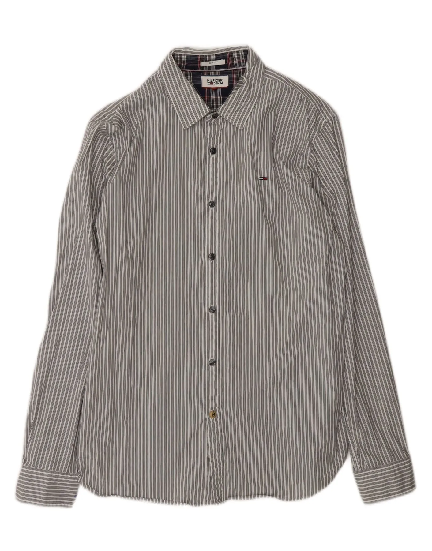 Anniversary Special Breathable mesh TOMMY HILFIGER Mens Slim Fit Shirt Large Grey Striped