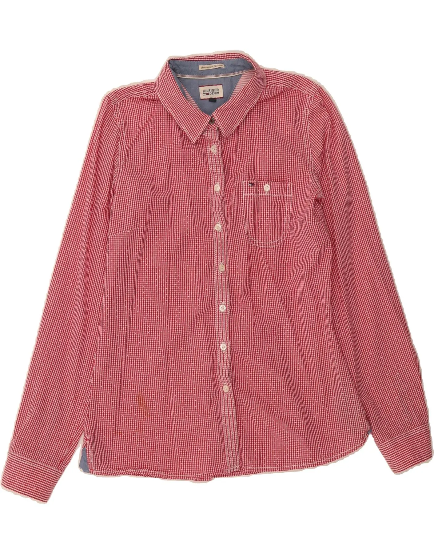 TOMMY HILFIGER Womens Shirt UK 10 Small Red Check Cotton Workwear Ready BBQ Party