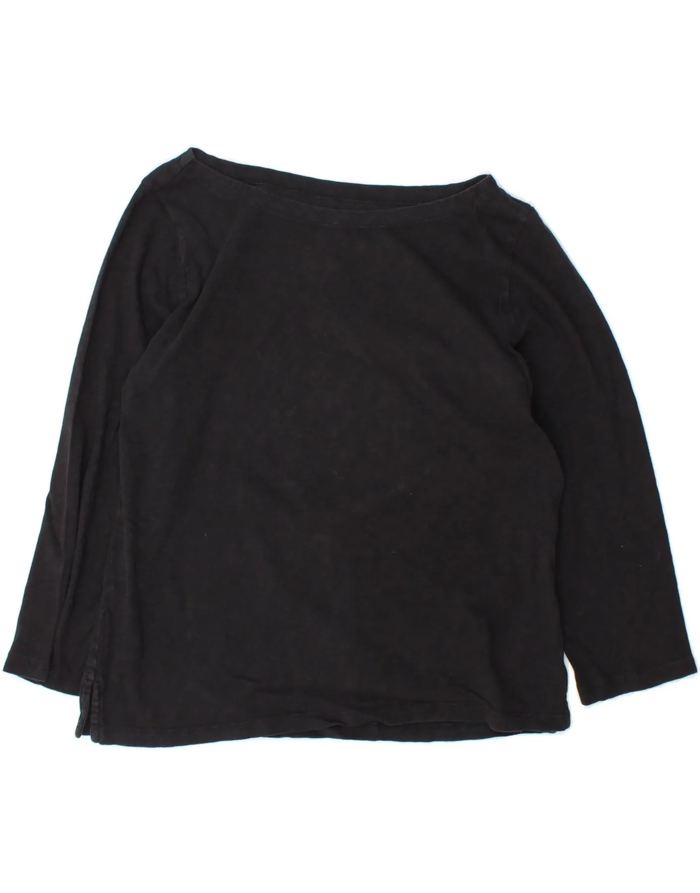 J. CREW Womens Top Long Sleeve UK 10 Small Black Cotton Casual Elegance Basic Top