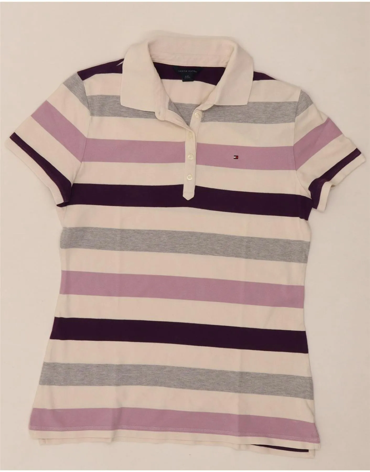 TOMMY HILFIGER Womens Polo Shirt UK 14 Large Multicoloured Striped Cotton Cozy Touch