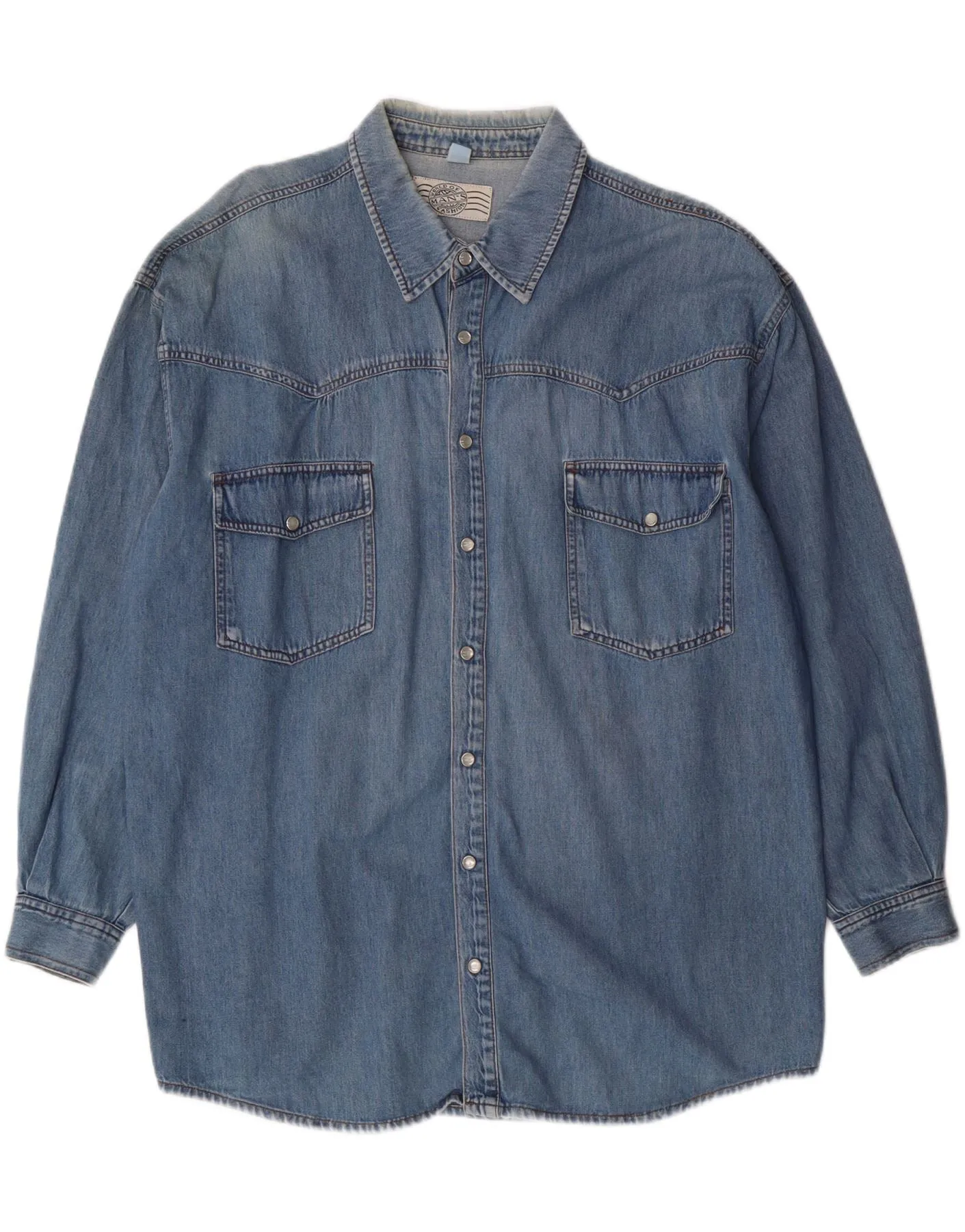 Winter Layering VINTAGE Mens Denim Shirt Size 43/44 Large Blue Cotton