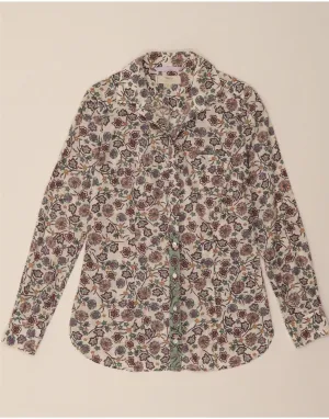 MARLBORO CLASSICS Womens Shirt IT 42 Medium White Floral Cotton Multi Layer Stitching Sustainable Material