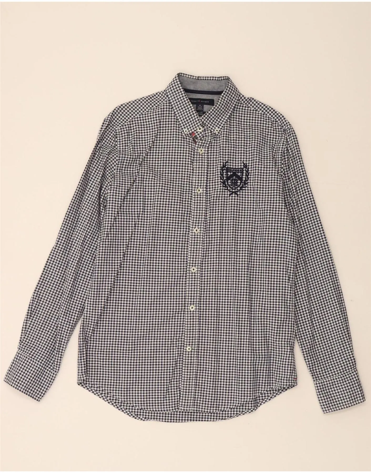 Backpacking Trip Chic Ensemble TOMMY HILFIGER Mens Shirt Size 15 1/2 16 Medium Navy Blue Gingham