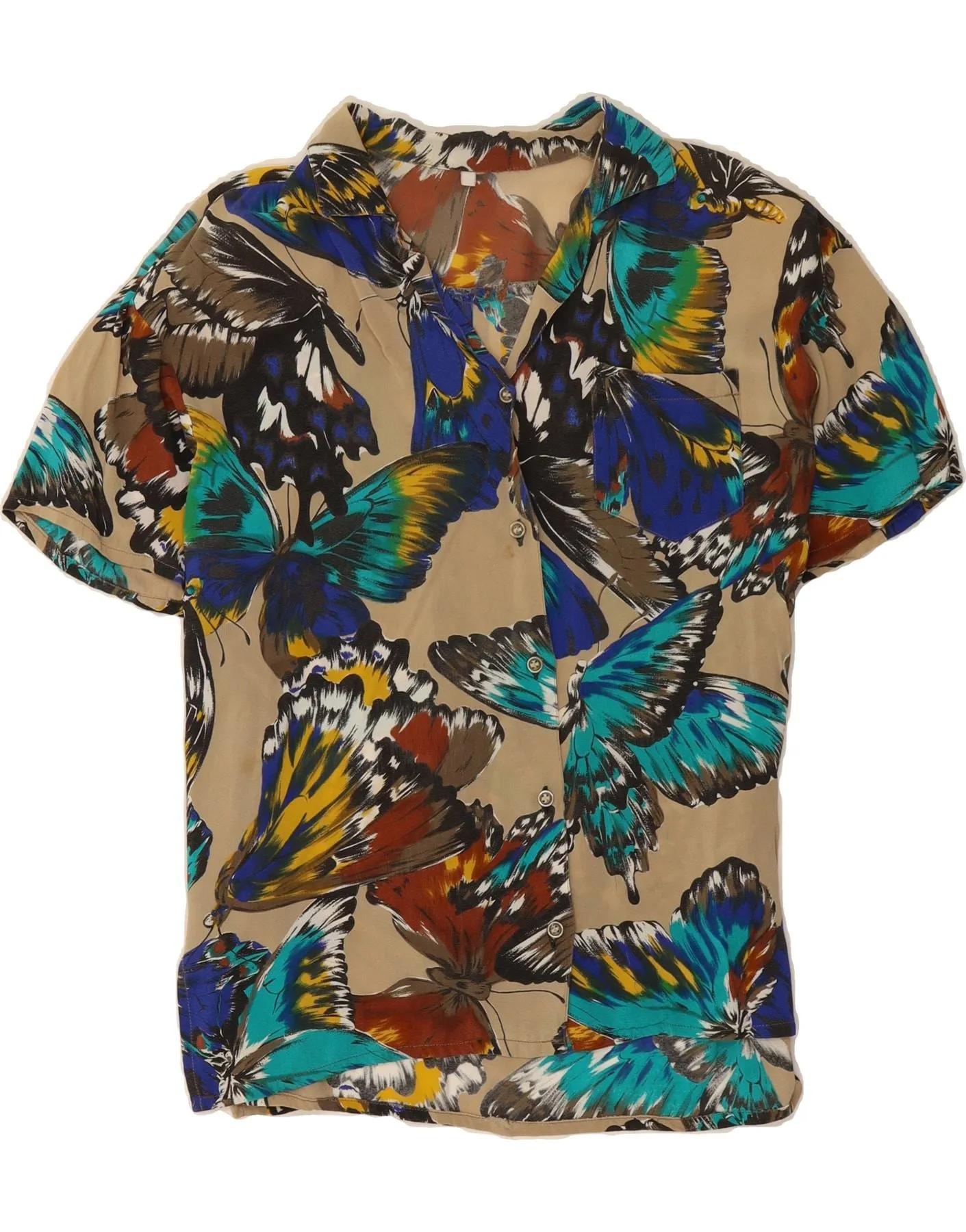 VINTAGE Womens Shirt Blouse UK 16 Large Multicoloured Butterfly Compact Fold Design Refined Aesthetic