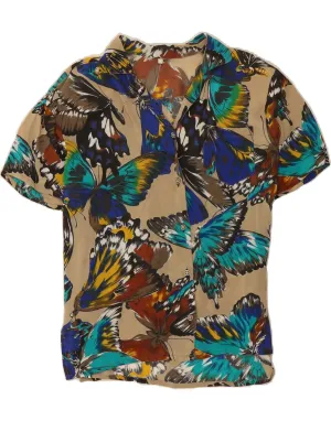 VINTAGE Womens Shirt Blouse UK 16 Large Multicoloured Butterfly Compact Fold Design Refined Aesthetic
