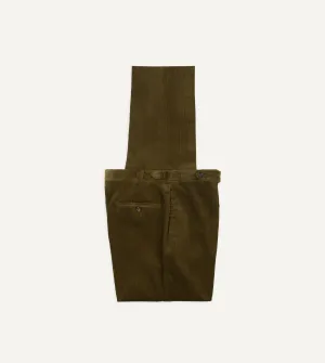 Flattering Layer Refined Professional Olive Mid-Wale Corduroy Single Pleat Trouser
