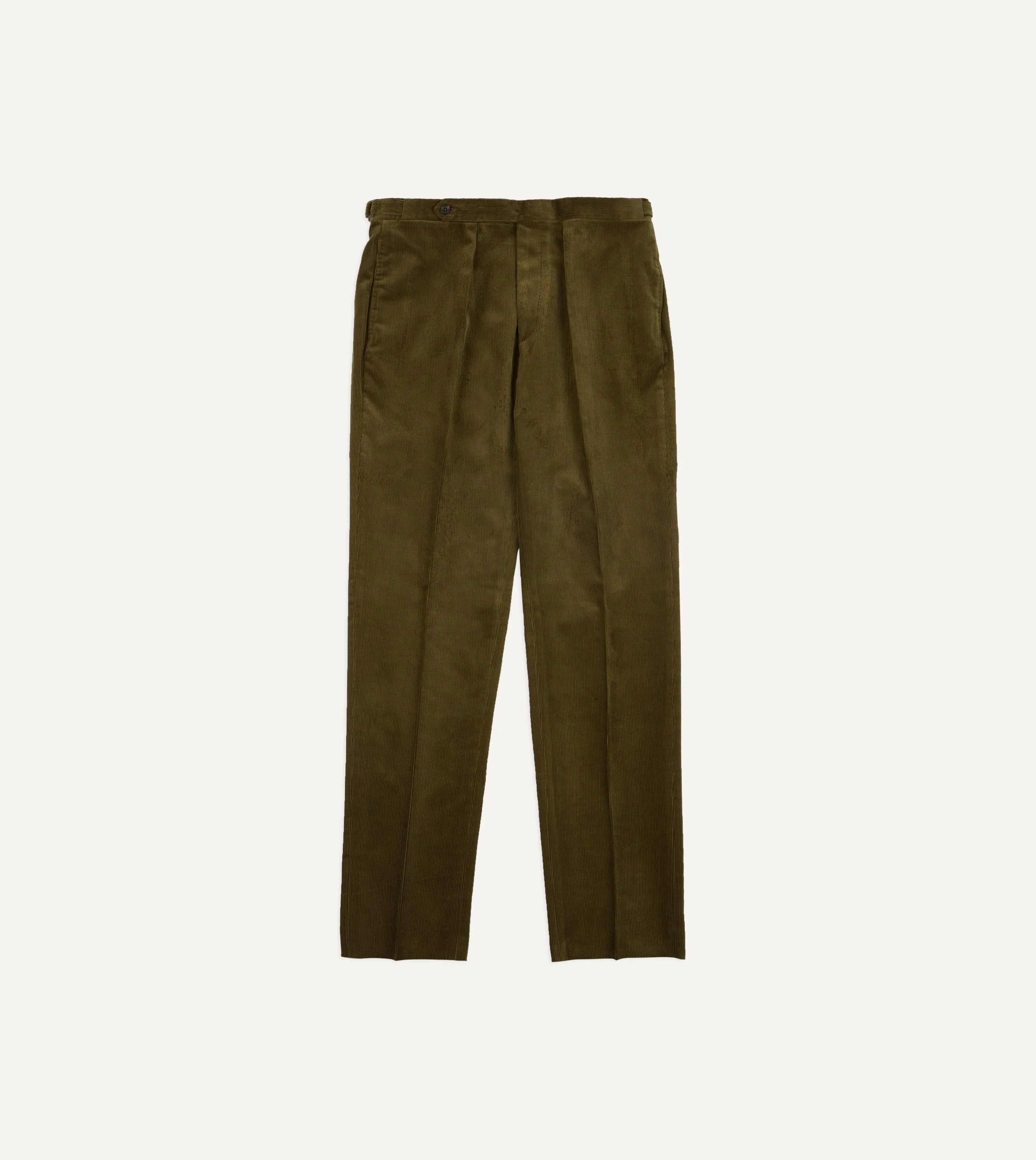 Olive Mid-Wale Corduroy Single Pleat Trouser Smart Casual Flexible Shoulder Design