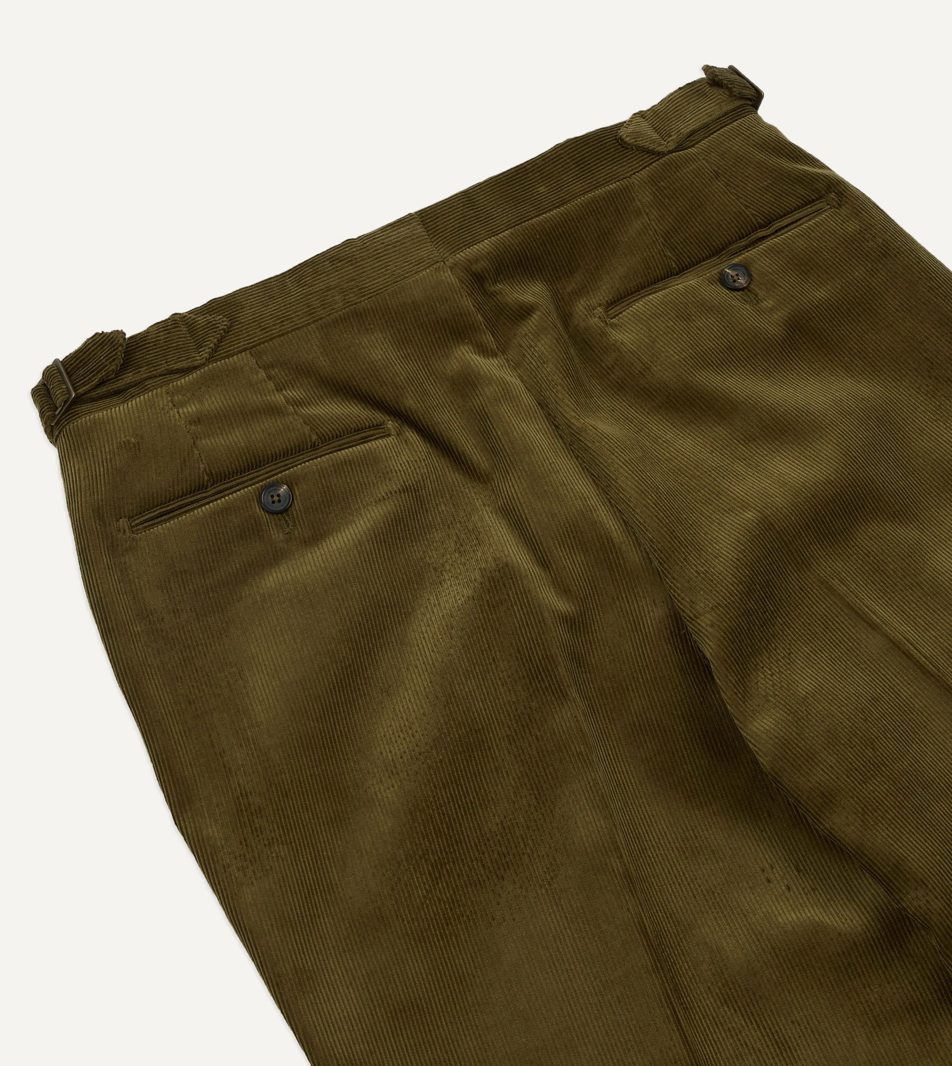 Sophisticated Fit Tailored Shoulder Padding Olive Mid-Wale Corduroy Single Pleat Trouser