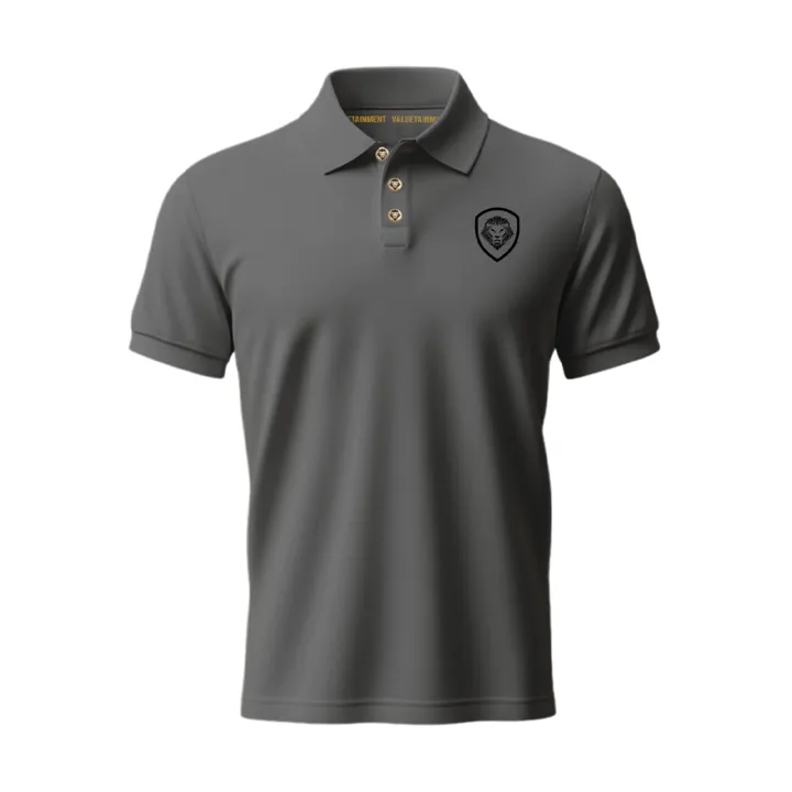 Casual Style Active Lifestyle Future Looks Bright Lion Shield Premium Grey and Black Polo Shirt (Classic Fit)